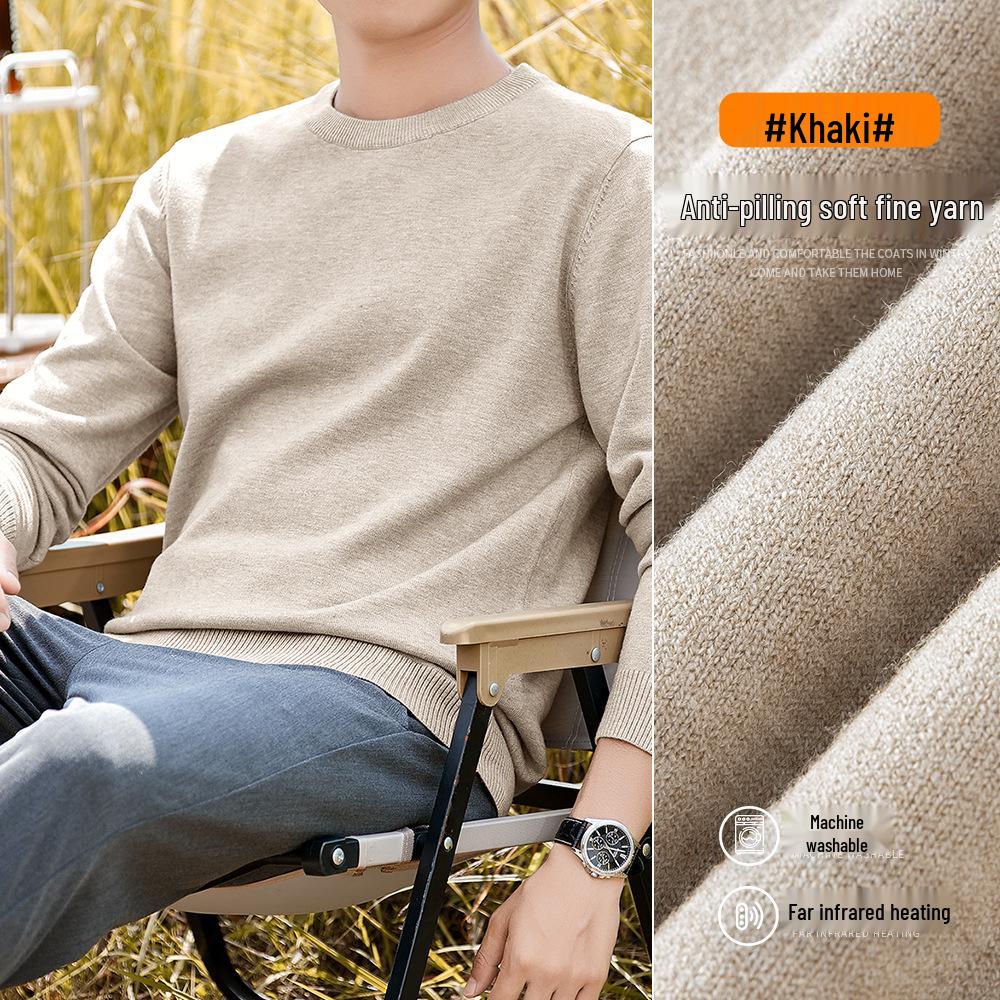

CamatKilly Men s Luxurious Plus Velvet Thickened Knitwear - Warm Winter Round Neck Solid Color Long Sleeve Inner Layer 2XL