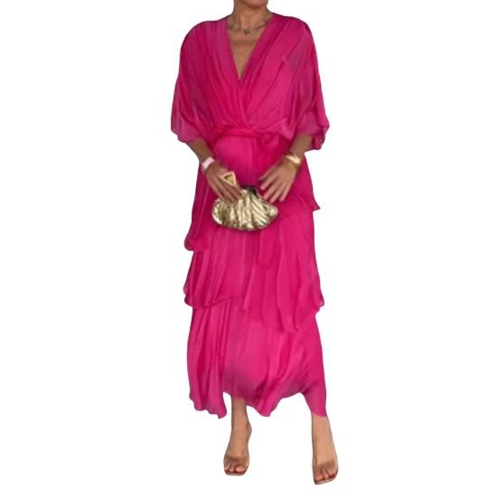 Women's Flowy Chiffon Wedding Guest Dress Ruffle Half Sleeve Empire