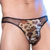Leopard Meah Patchwork T-Back Thong Sexy Low-Rise G-String Erotic Lingerie Underwear Male See Through U Convex Pouch Underpant