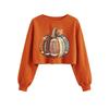 Womens Cropped Sweatshirt Rugby Pumpkin Maple Print Casual Loose Fit Long Sleeve