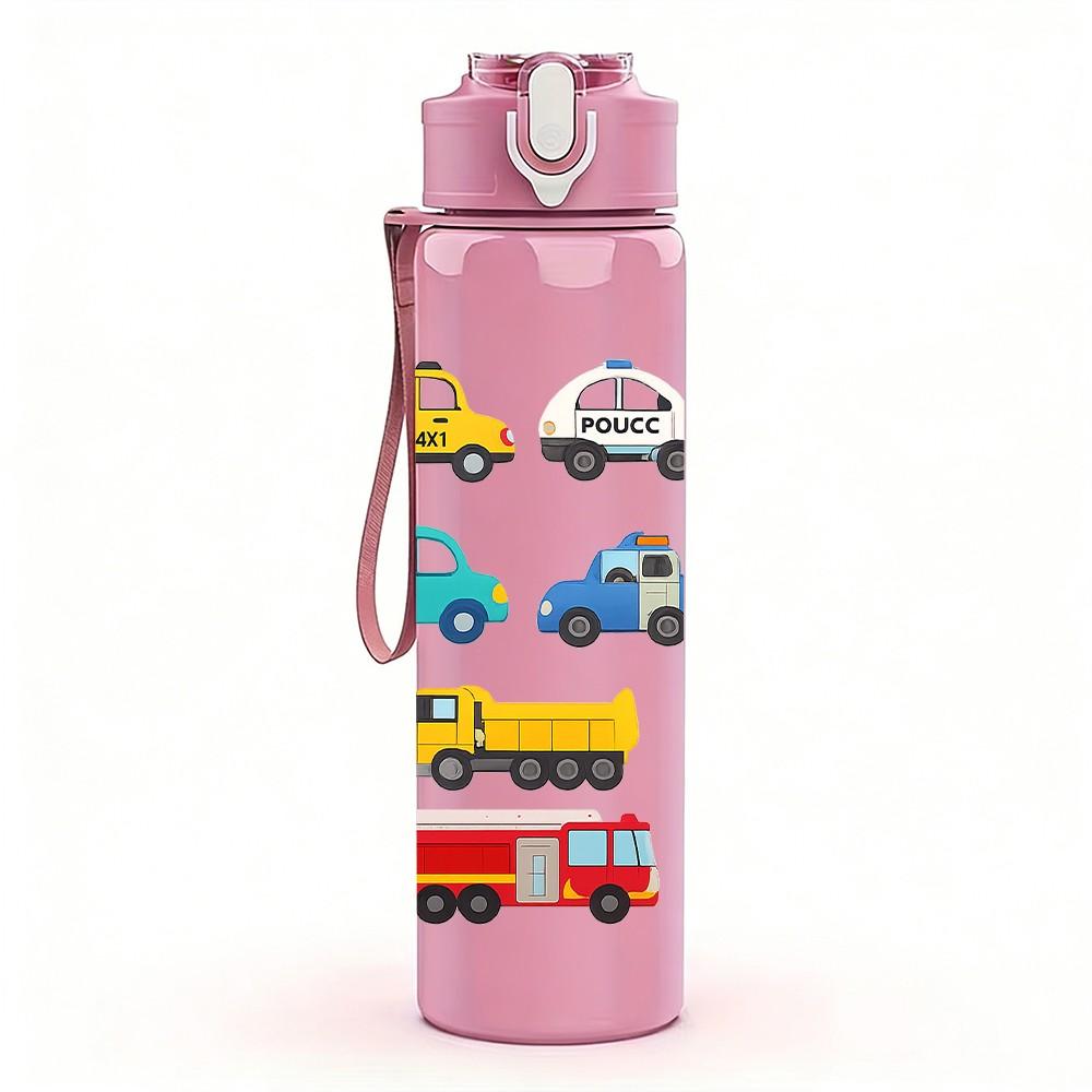 1PC Multi Truck Toy Vehicle Kid Pattern 750ml Color Plastic Sports Water Bottle Leakproof Flip Straw Lid Suitable for Sports Office Home Use