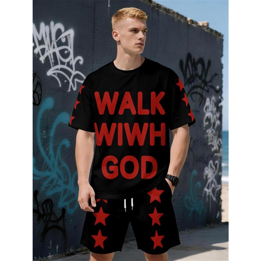Summer New Men's Short-Sleeved Set with 3D Skull Pattern Print - Street Casual Fashion Comfortable and Soft