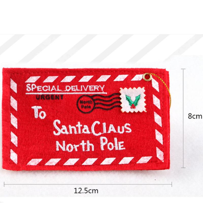 

Конверт Санта-Клауса Красный войлок Нетканый конверт с вышитыми буквами для рождественской елки Подвесные открытки Конфеты Подарки Сумки Домашний декор