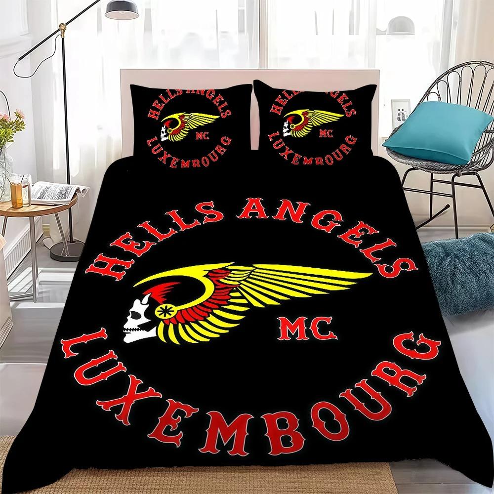H-Hells Logo A-Angels Bedding Set 3D Print Duvet Cover Set King Queen Twin Size For Adults Motorcycle Enthusiasts Home