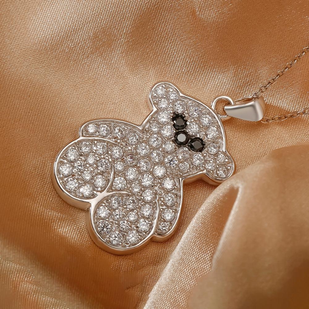 Teddy Bear Necklace Pendant S925 Zircons