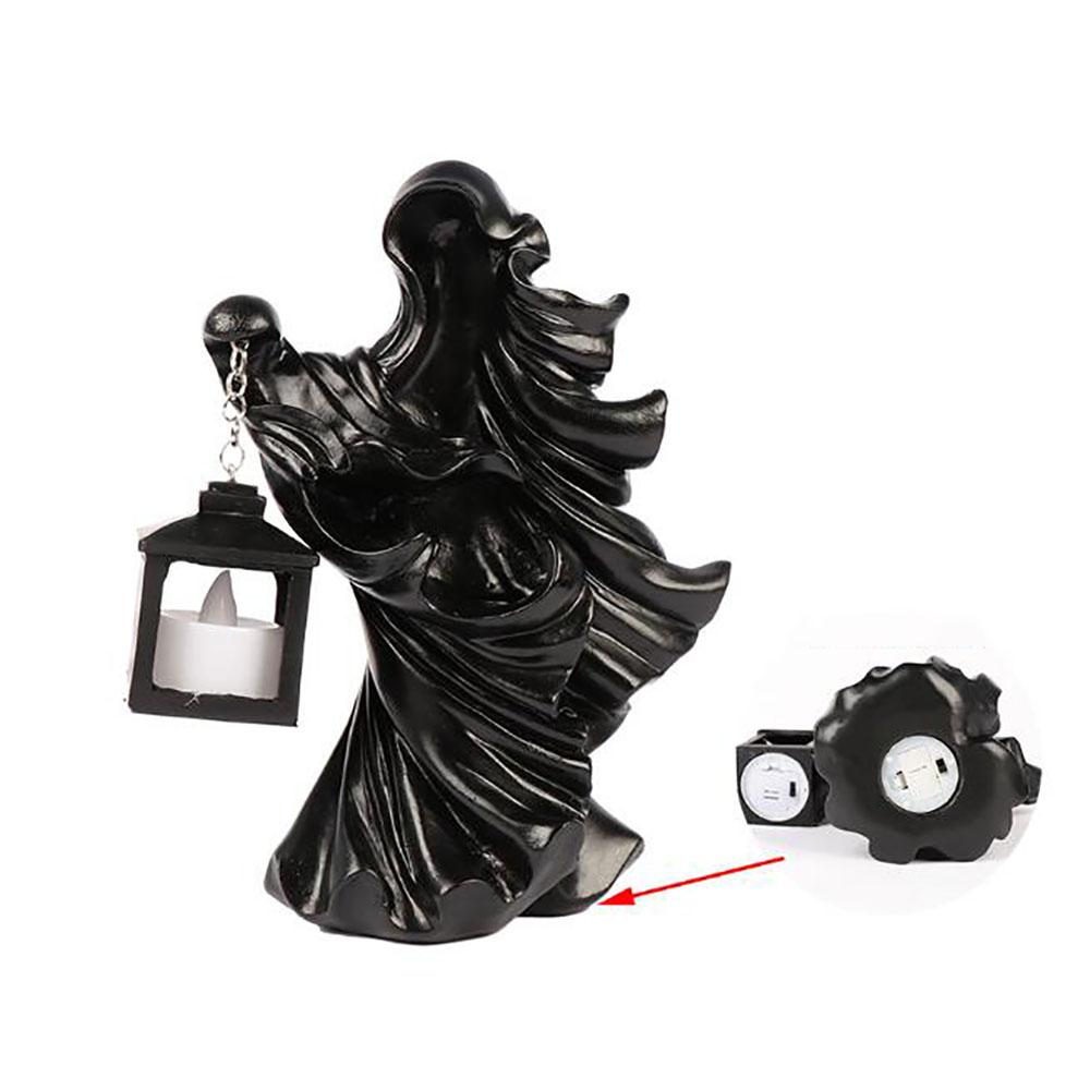 Ghost Statue W/ Light Black Resin Statue Halloween Decor Garden Yard Decoration