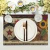 1PC Set Linen Meal Mat with Rooster Pattern Farmhouse Style Decorative Table Pad Washable and Placemat Suitable for Kitchen