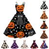 Womens Halloween Print Off Shoulder Dress Vintage Punk Party Dress Flared Skirt Sleeveless A Line Dress