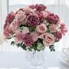 7 Forks Artificial Rose Flower DIY Accessories Photo Props Simulation Hydrangea Flower Multicolor Faux Peony Flower
