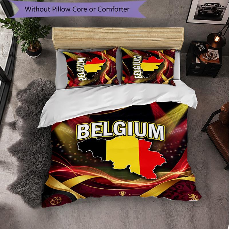 Belgium Football Pattern 3 Pieces Bedding Set Soft Microfiber Duvet Cover with Pillow Cases for Bedroom