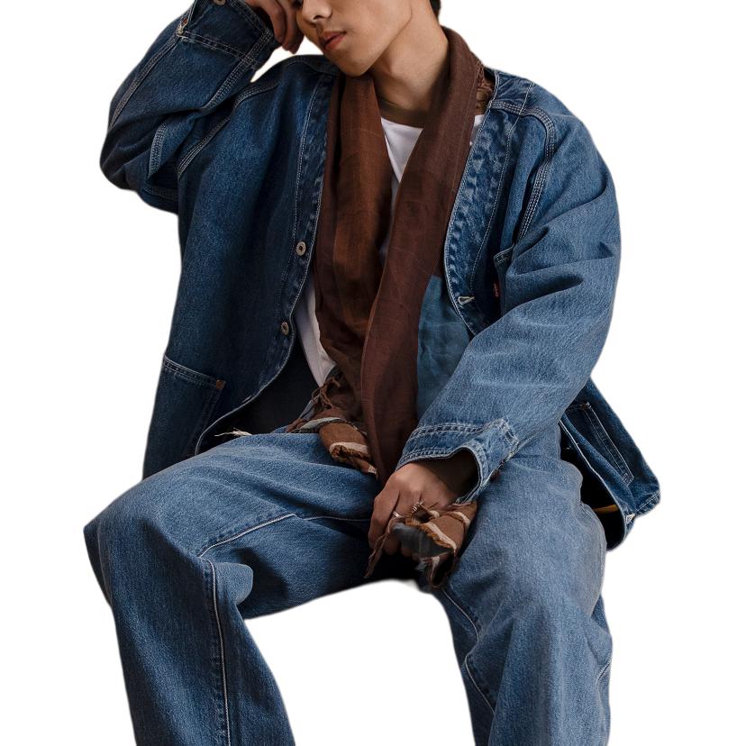 Levis V-výstřih Jednořadé Prané Vintage Džínová bunda s velkými kapsami Pánské bundy Modrá A7139-0000