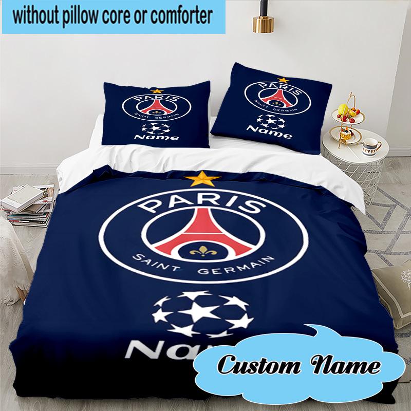 3PCS Custom Name Paris Fc Crest Bedding Set, Including 1pc Duvet Cover And 2pcs Pillowcases, Suitable for dorms and bedrooms Gift
