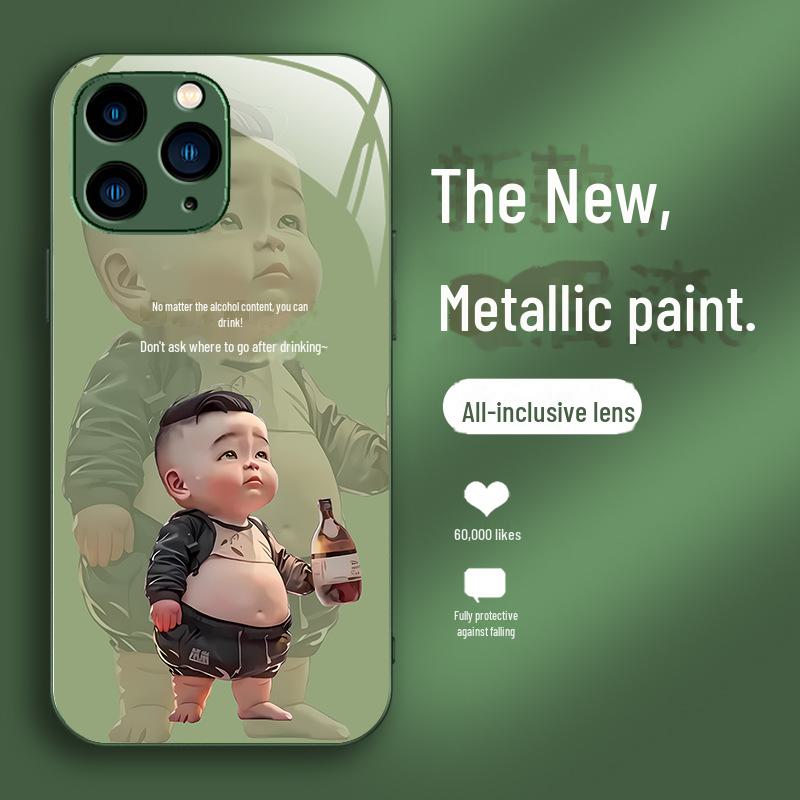 Apple Liquid Glass Anti-Fall Case for iPhone 15/14/13/12/11/7/8 Plus Men - Cartoon Design, Pro New Model, Perfect Fit, Durable Protection.