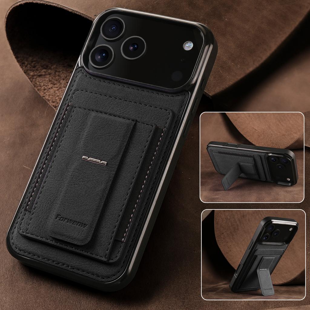 Business Magnetic Cards Solt Leather Phone Case for iPhone 17 Pro Max 16 15 Plus 14 13 12 11 Pro Max Mini 16E Bracket Cover
