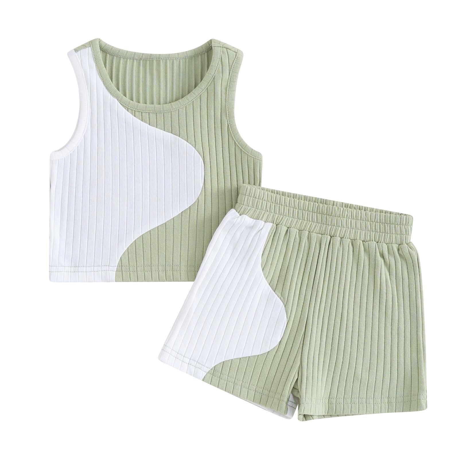 

Комплекты шорт для малышей девочек и мальчиков, топы без рукавов с круглым вырезом контрастного цвета и шорты на резинке 3-4 Years зелёный