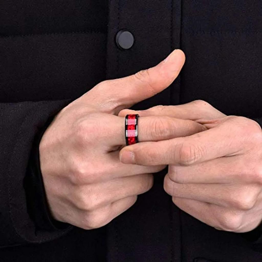 Fashion 8mm Men Black Stainless Steel Rings Inlay Red Opal Rings For Men Women Wedding Band Jewelry Gift