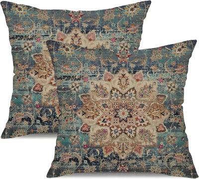 Boho Pillow Covers Set of  Ethnic Bohemian Carpet Vintage Rust Coral Floral Decorative Cotton Pillow Cases with Zipper DecorB-,