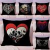 Cool Skull Heart Cushion Cover Natural Linen Organic Fabric DoubleSided Printing Sofa Home Decor Breathable Bed Pillow