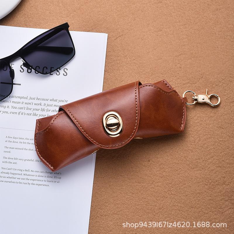 Premium Leather Eyeglass Case with Snap Closure - Slim Hard Shell Glasses Holder for Men & Women Portable Travel Pouch