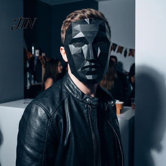 Unique Halloween Costume Mask Geometric Mask, Polygonal Cool Party with Mesh Eyes, Face Black White Cosplay for Masquerade, Accessory Stylish Angular