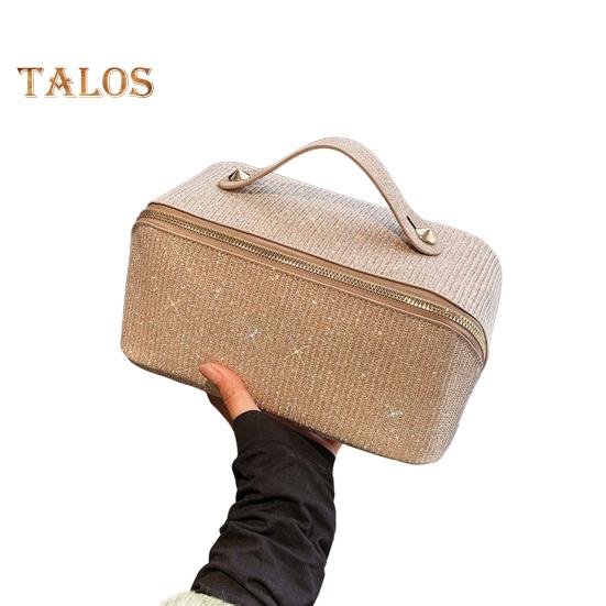 

Косметичка с ручкой, блестящая поверхность, съемный дизайн, застежка-молния, большая вместимость, водонепроницаемая дорожная косметичка для кистей по уходу за кожей золотистый