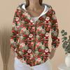 Women's Fashion Casual Sweater Button-Up Print Cardigan  Hooded Jacket