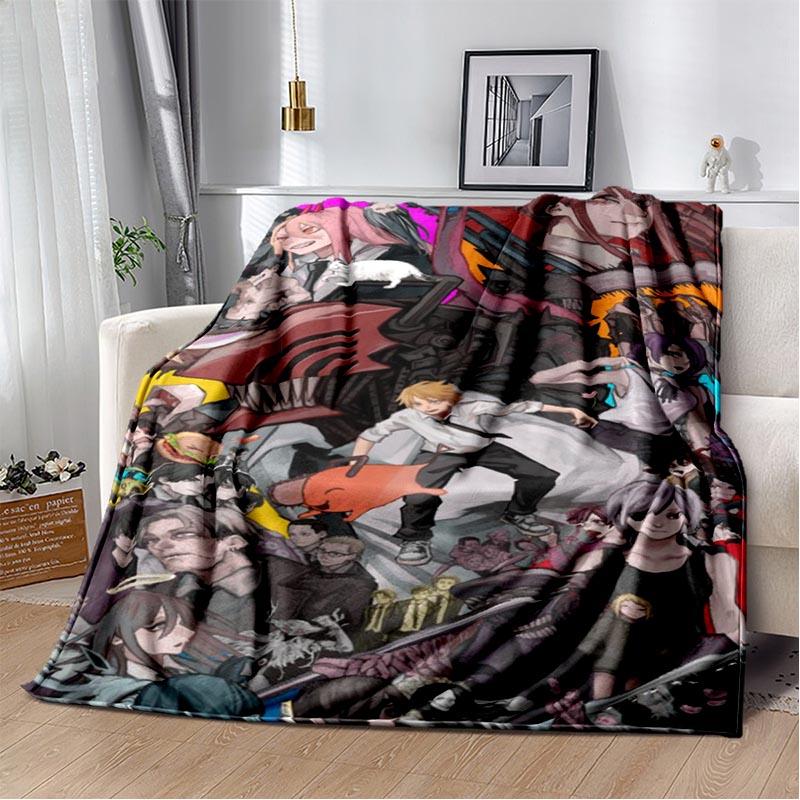 Anime Chainsaw Man Blanket Makima Pochita Power Character Flannel Blanket Comfortable Warm Blanket Gift for Family Friend
