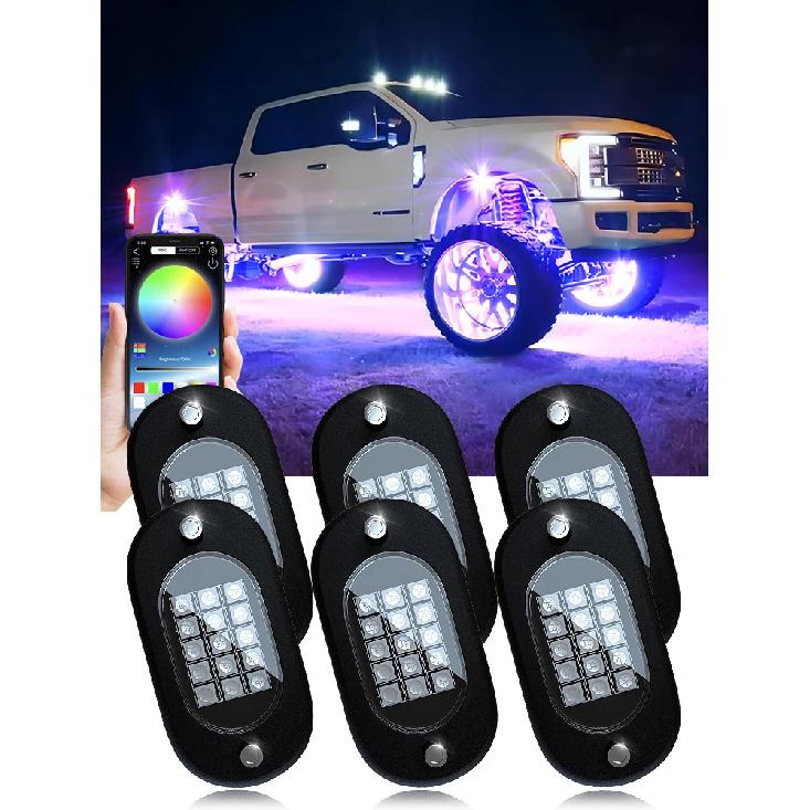 RGB LED Rock Lights 4/6/8/10/12/14 pods APP Control Music Neon Car Underglow Chassis Light for Offroad Truck SUV Rock Lights