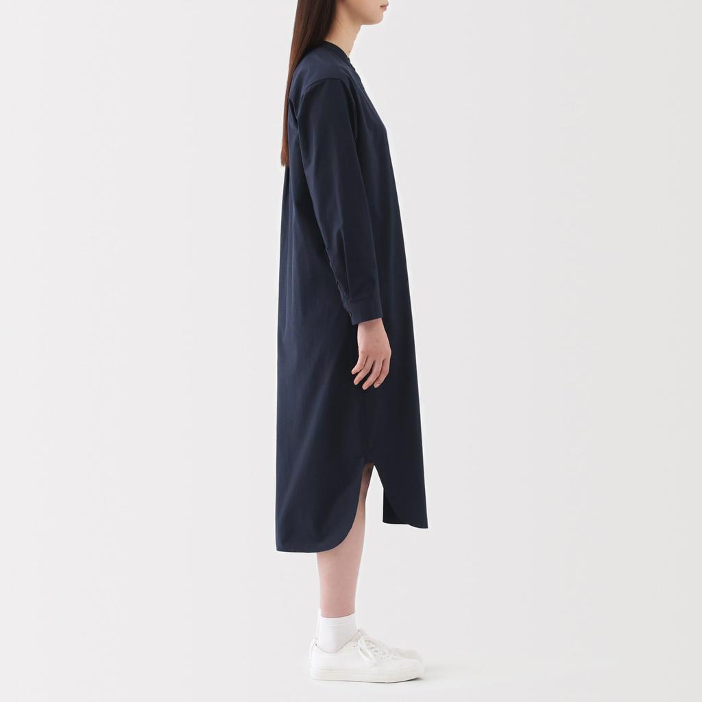 MUJI Washed Broad Stand Collar Long Sleeve Dark Size BC2LUA5S Women's Dress, Navy, XL,