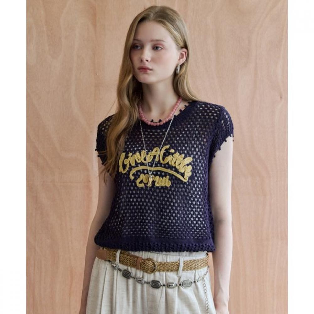MAXZA Lettering Embroidery Punching Layered Knit