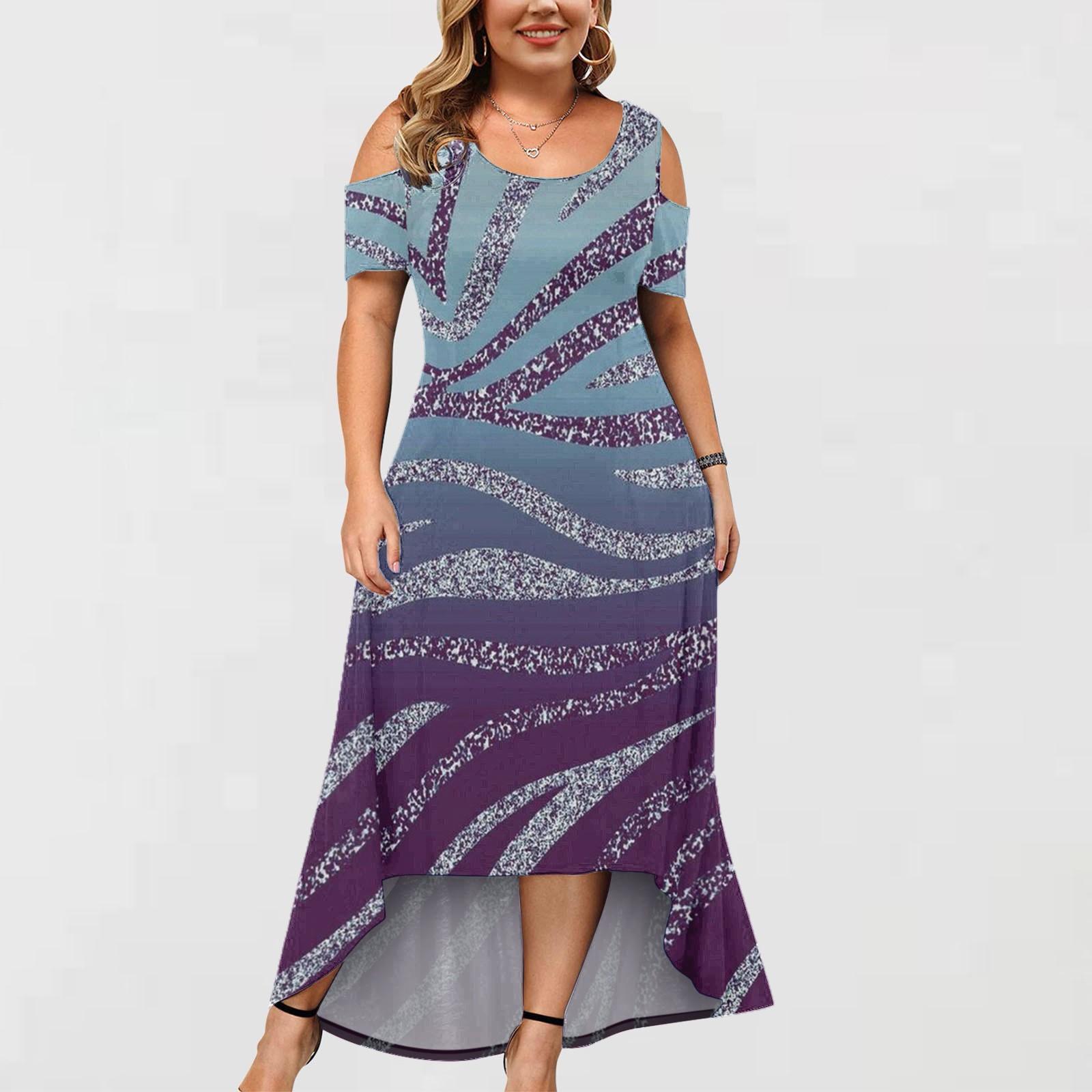 

Жіноча модна сукня з круглим вирізом і круглим вирізом із відкритими плечима з нерівним подолом і короткими рукавами великих розмірів XXXXXL фіолетовий