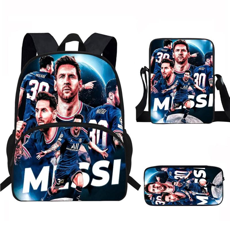 Set Zaino Scolastico per Bambini a Tema Messi con Borsa a Tracolla Astuccio per Studenti Elementari