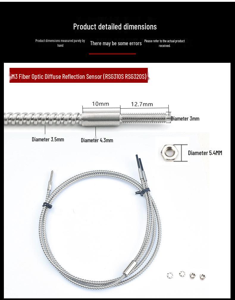 Elbow M3/m4 Diffuse Reflective High-Temp Glass Fiber Optic Sensor (350°C)