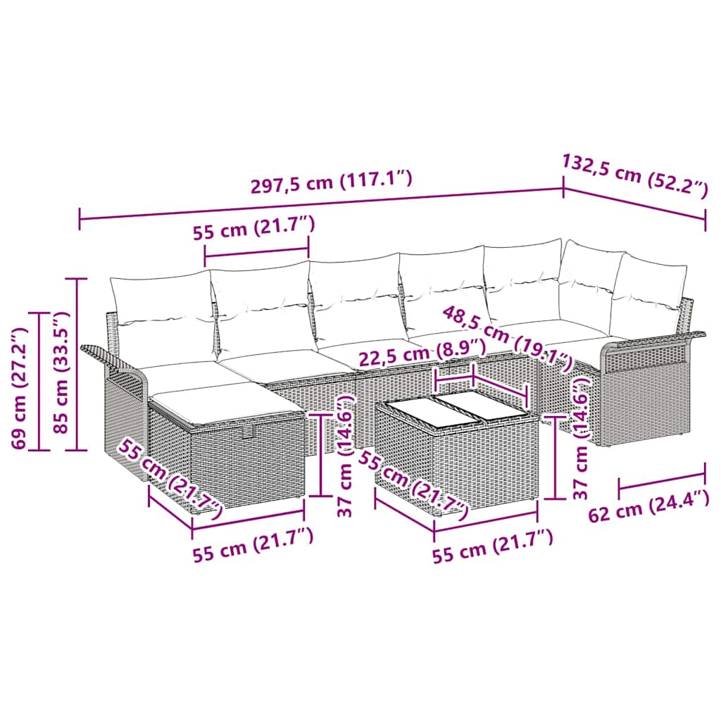 Garden Sofa Set with Cushions 8 pcs Black Poly Rattan