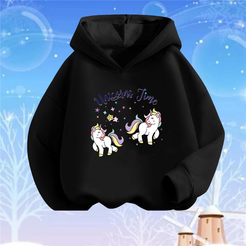Kids Cartoon Hoodies Beauty Flower Unicorn Hoodey Sweatshirt Girls Fashion Harajuku Basic Coat