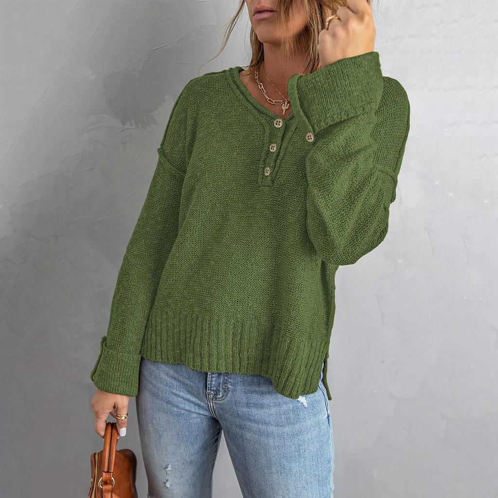 Women's Temperament Casual Solid Color Button Off Shoulder Loose Knitted Sweater