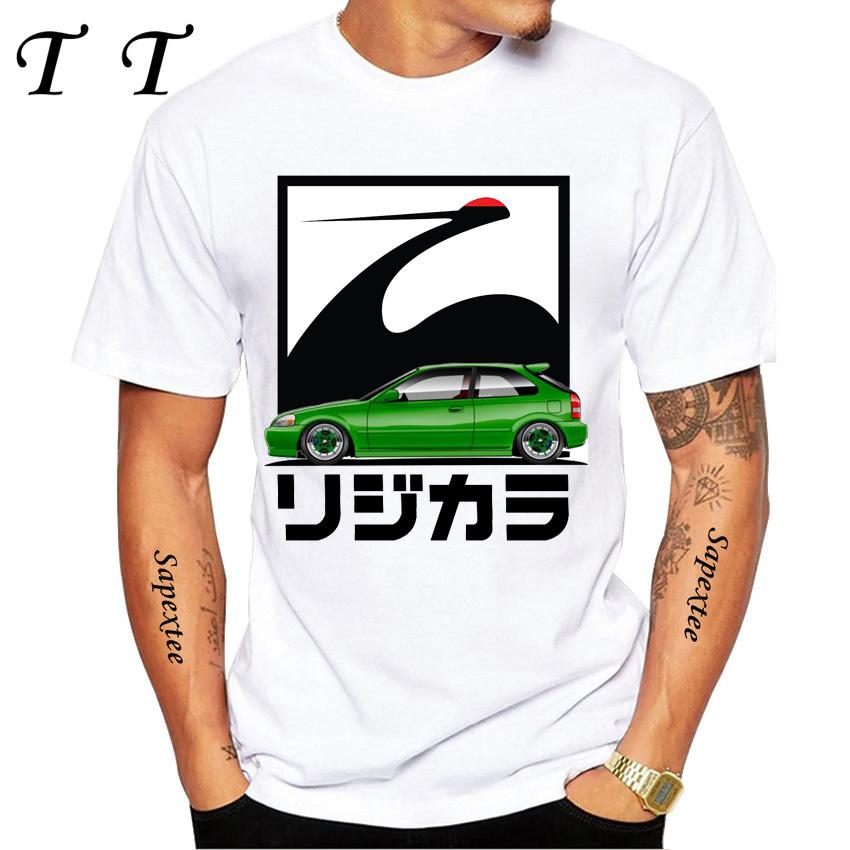 Kanjo Racer Civic Klasyczny T-Shirt Nowy Lato Męski Krótki Rękaw Retro Drift King Samochód T-Shirty Chłopięce Casualowe Białe Koszulki