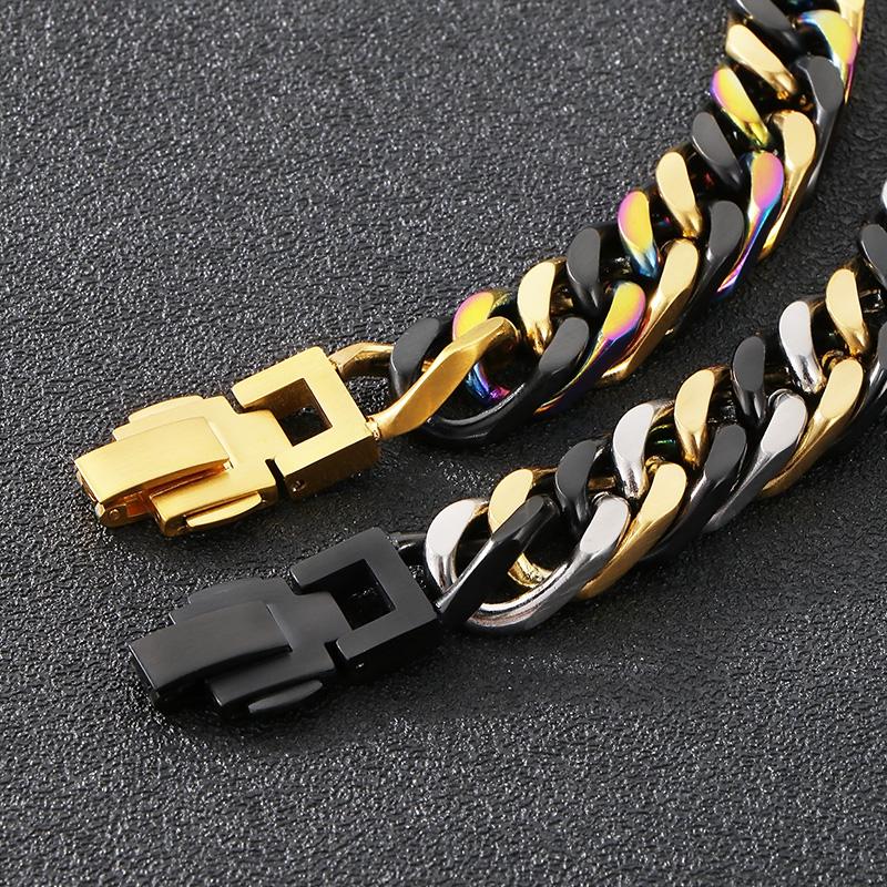 Kalen Hip Hop Colorful Cuban Chain Bracelet for Men Hight Quality Thick Stainless Steel Jewelry 13MM Chunky Trendy Accessories