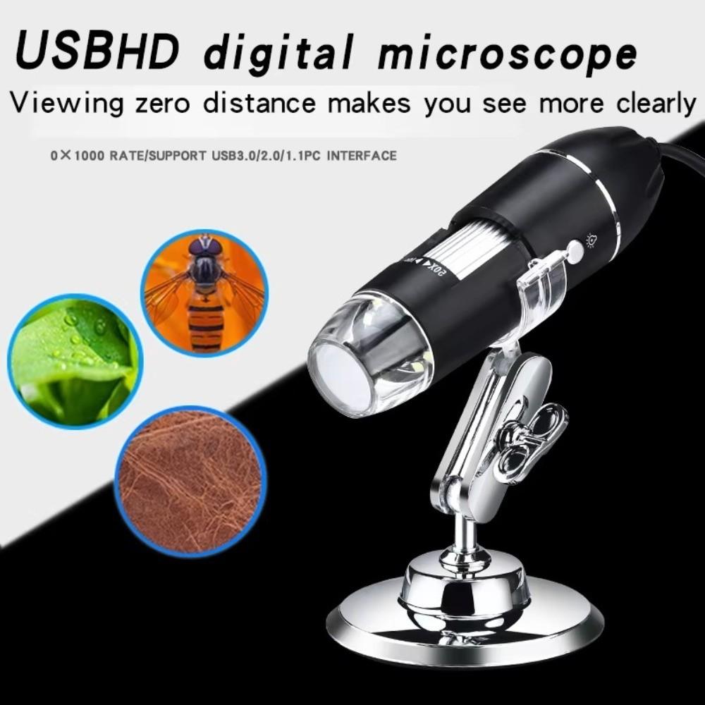 1600X Magnification Digital Microscope Camera 8 LED Lights Adjustable Stand Electronic Microscope HD 3in1 USB Digital Microscope