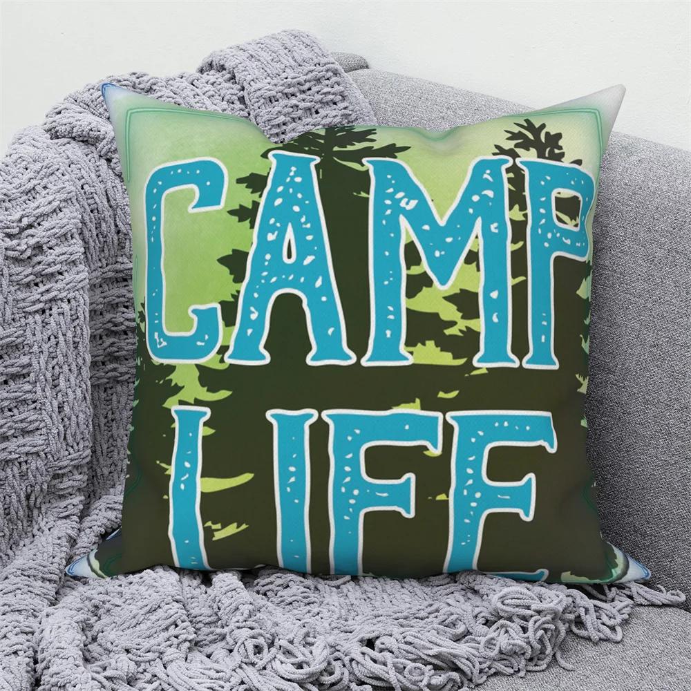 Decorative Cushion Covers Camping Bus Printed Pillow Home Sofa Throw