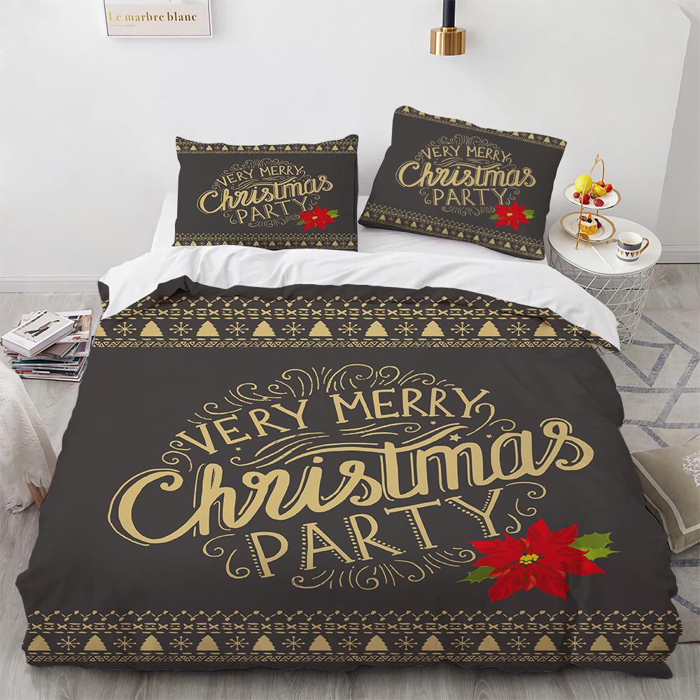 

Merry Christmas Printed Duvet Cover Set For Kids Teen Christmas Gift Party Polyester Bedding Set With Pillowcase King Queen Size EU single(135x200cm)