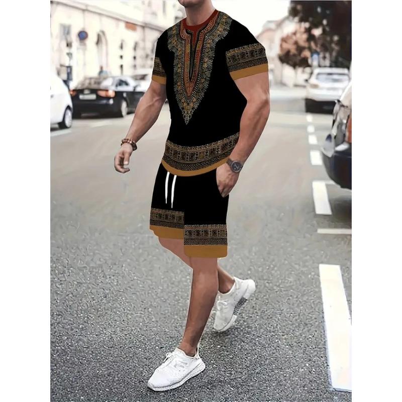 Hip Hop Style Personality Cartoon 3D Printed Men's Round Neck Short Sleeve 2 Fashionable Street Sports All-match Men's Suit