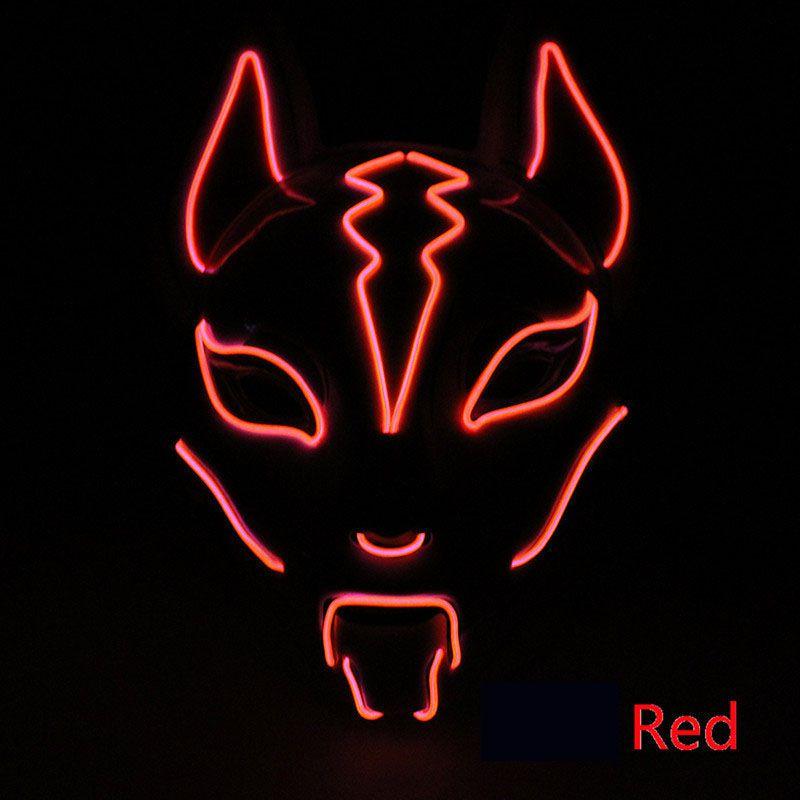 Unisex Japanische Fuchsmaske mit leuchtendem LED-Licht für gruselige Halloween-Partys