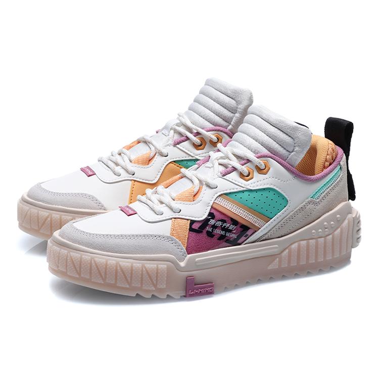 Li Ning 001 Unblock Slip Resistant, Abrasion Resistant, Lightweight Low Top Skateboard Shoes Women's White Purple AGCQ232-4