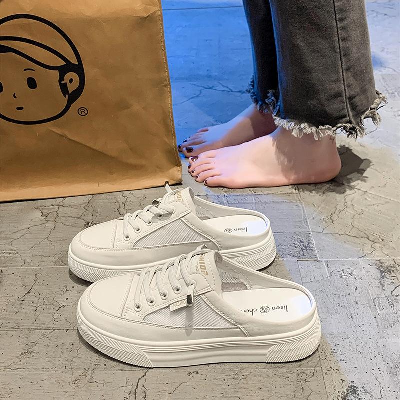 Baotou half slippers women's shoes summer sandals new height increase outer wear thick sole half tray white shoes spring