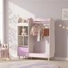Kids Clothing Rack, Kids Wardrobe with Glowing Lights Mirror, Non-Woven Drawer and Shelves for Bedroom, Ages 3-8, Pink