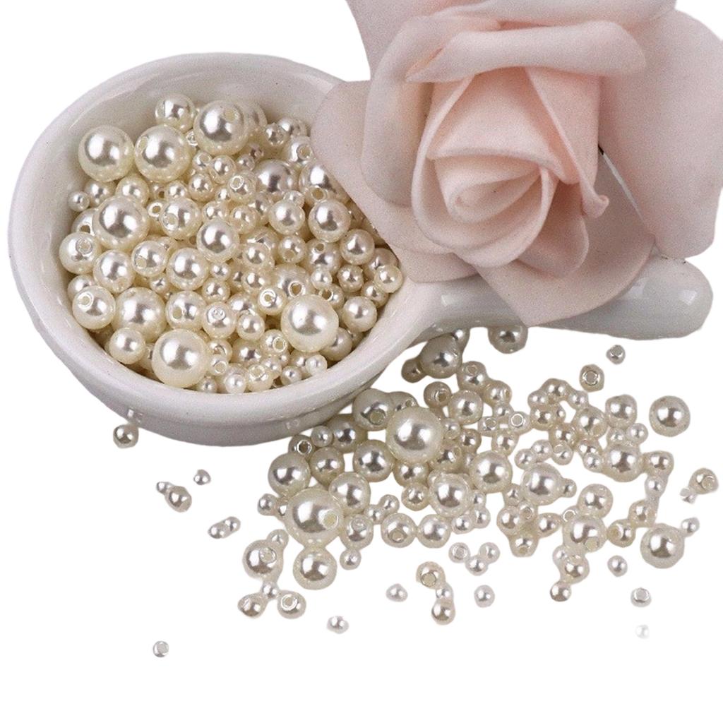 Imitationsperlen für Bastelarbeiten, 150 Stück, 3 mm–8 mm, aufnähbare Harzperlen mit Löchern für die Schmuckherstellung (Armbänder, Halsketten)