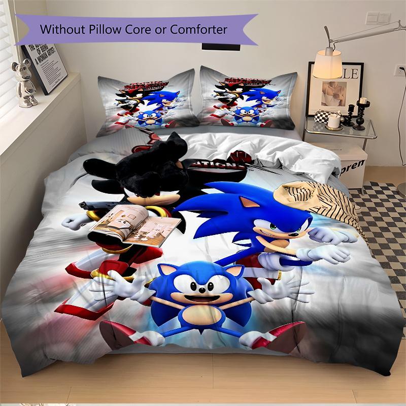 3pcs Sonic & Shadow Epic Adventure Poster Quilt Set - Soft and Comfortable Bedroom, Guest Room and Dorm Decor Bedding Set 1 Quilt Cover + 2