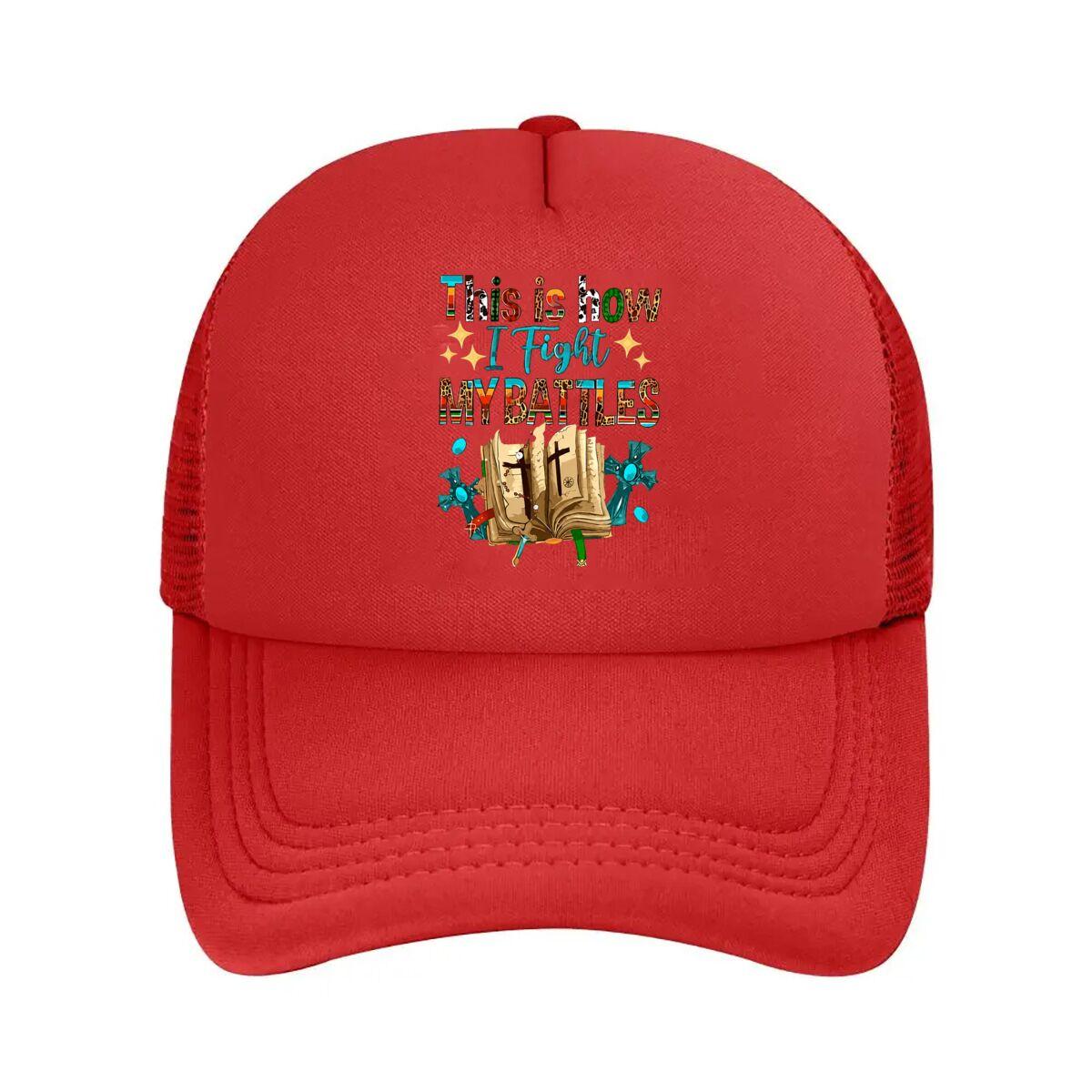 How I Fight My Battles Christian Bible Cross Mesh Baseball Cap Hip Hop Adjustable