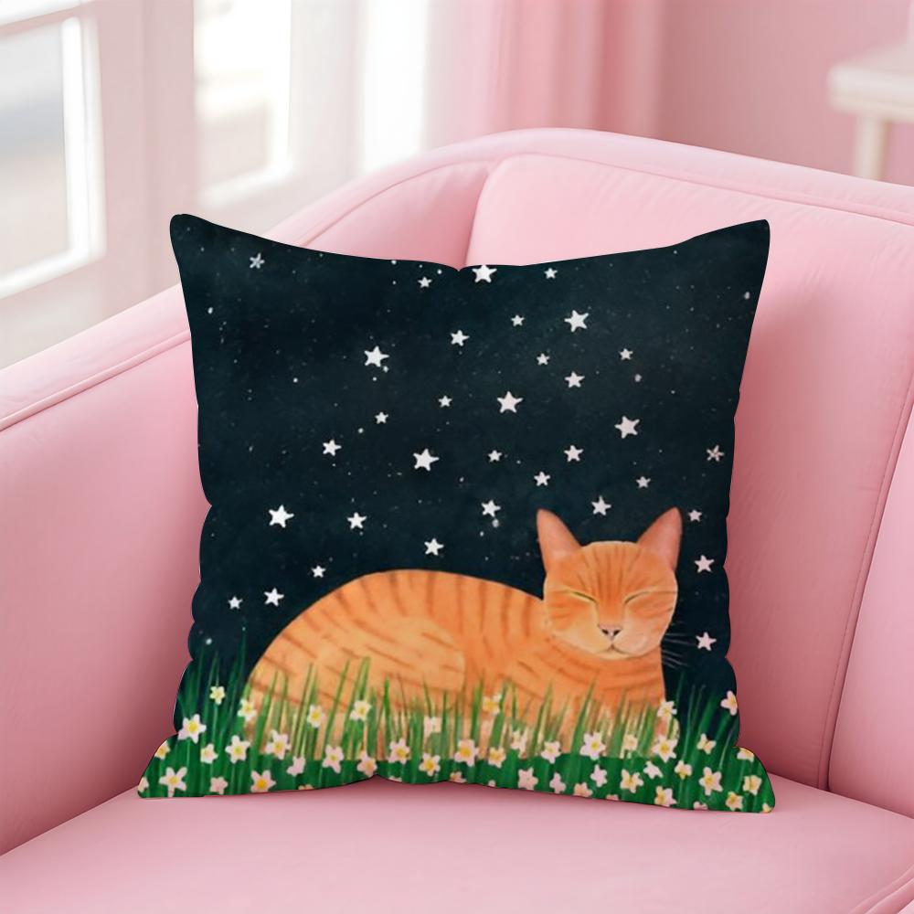 Anime Kwaii Plant Cats Cushion Cover Pillowcase Short Plush Invisible Zipper Room Sofa Cushion Cover